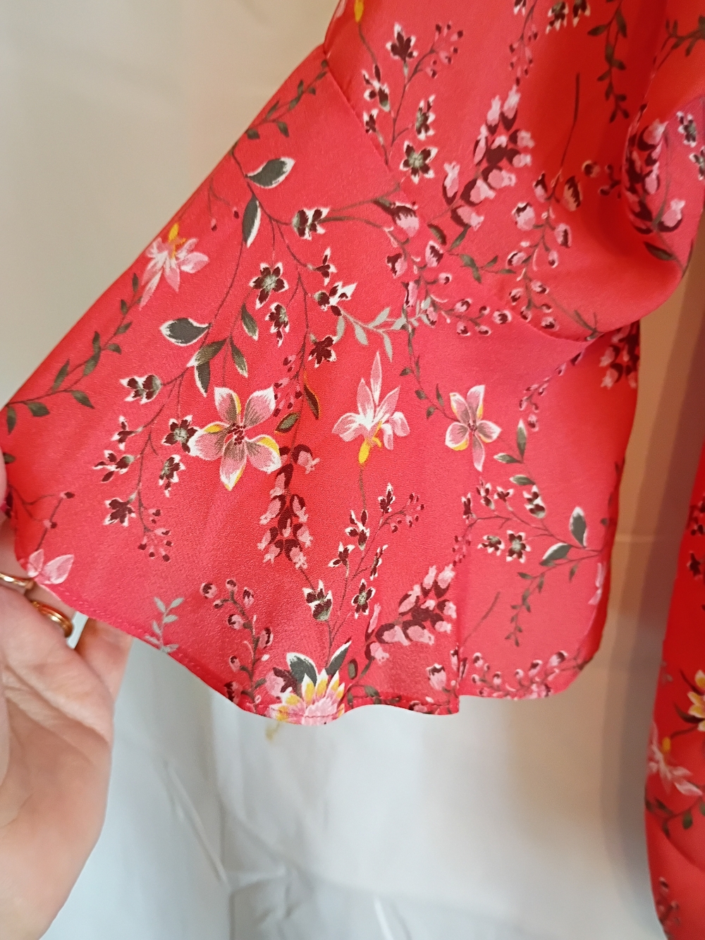 AB Studio Coral Size Xxl Floral Knot Tie-Front Peasant Blouse. - Picture 5 of 12